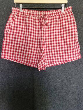 Rails Jenner Picnic Check 100% Linen Shorts Red White Gingham Women’s L Coastal